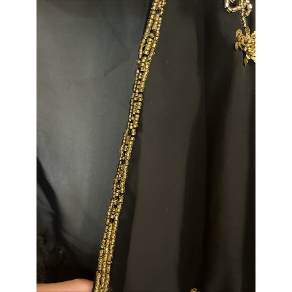 Vintage Gold Beaded Sheer Mesh Long Sleeve Open Front Jacket Blazer Black Sz M/L - Picture 3 of 7